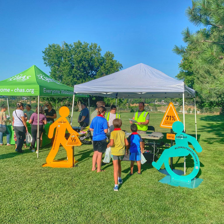 Kids in a park learning about traffic safety