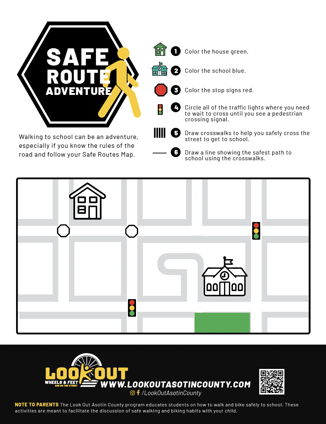 safe route adventure activity sheet